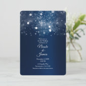Winter Blau Zilveren Glitterende Lichtjes Bruiloft Kaart (Staand voorkant)