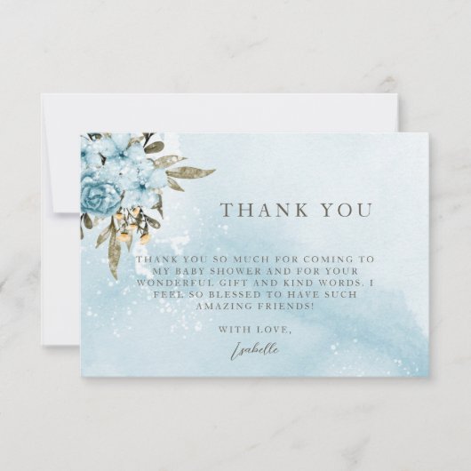 Winter Blauw Bloemen Dank u Bedankkaart (Voorkant)