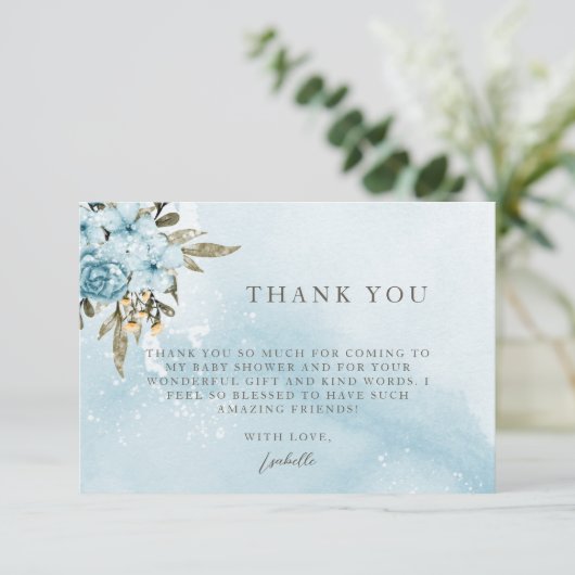 Winter Blauw Bloemen Dank u Bedankkaart (Staand voorkant)