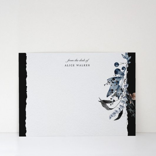 Winter Blauw Bloemen Monogram Stationery Note Kaar Notitiekaartje