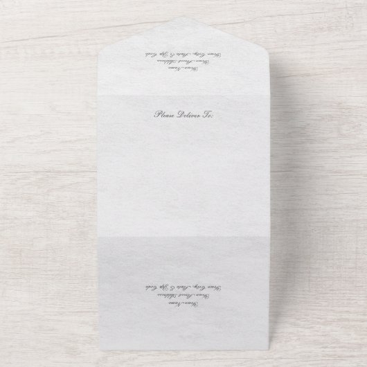 Winter Blauw Bloemen op Marmered Wit QR Code All In One Uitnodiging (Buitenkant)