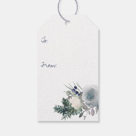 Winter Blauw Boeket Vakantie Cadeaulabel (Achterkant)