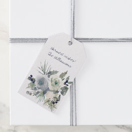 Winter Blauw Boeket Vakantie Cadeaulabel