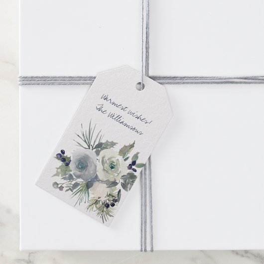 Winter Blauw Boeket Vakantie Cadeaulabel