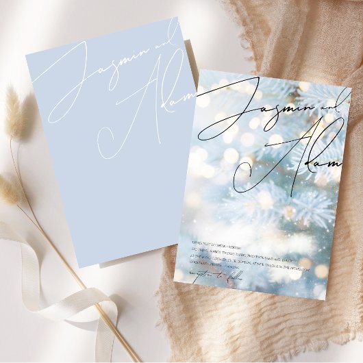 Winter Blauw Bohke Kerstboom Feestelijke bruiloft Kaart