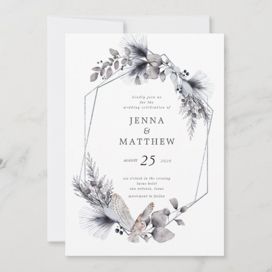 Winter Blauw Elegant Foliage Bruiloft Uitnodiging (Voorkant)
