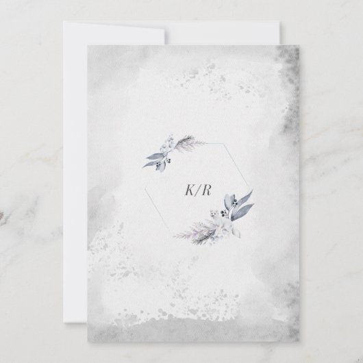 Winter Blauw Elegant Foliage Bruiloft Uitnodiging (Achterkant)