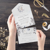 Winter Blauw Elegante Waterverf Bloemen Huwelijk All In One Uitnodiging