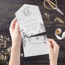 Winter Blauw Elegante Waterverf Bloemen Huwelijk