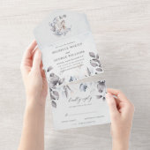 Winter Blauw Elegante Waterverf Bloemen Huwelijk All In One Uitnodiging (Afscheurbaar)