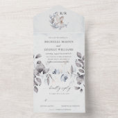 Winter Blauw Elegante Waterverf Bloemen Huwelijk All In One Uitnodiging (Binnen)