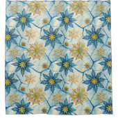 Winter Blauw en Goud Frosted Snowflake Patroon Douchegordijn (Voorkant)