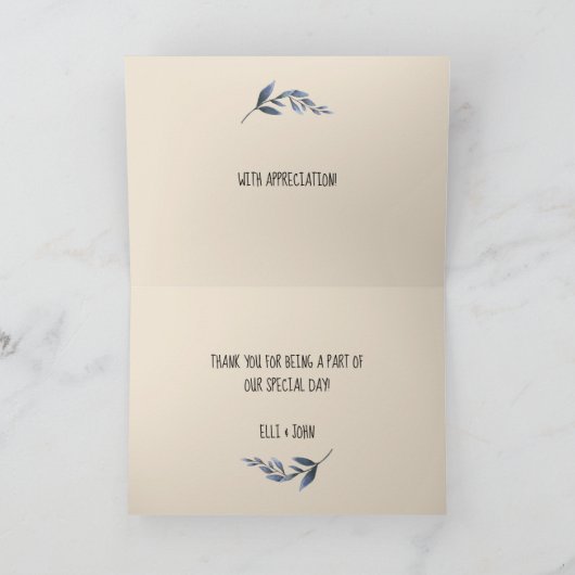 Winter blauw en wit bruiloft bedankkaart (Binnen)