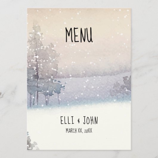 Winter blauw en wit bruiloft menu (Voorkant)