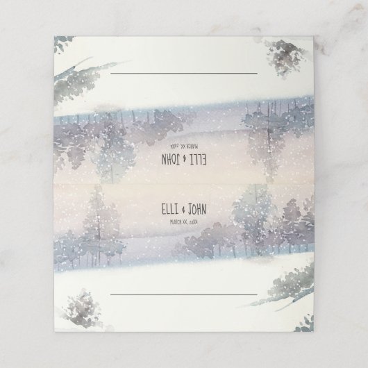 Winter blauw en wit bruiloft plaatskaartje (Buitenkant ongevouwen)
