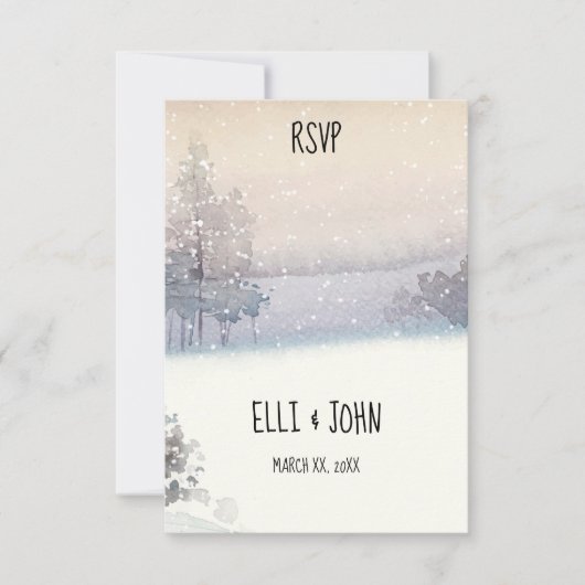 Winter blauw en wit bruiloft RSVP kaartje (Voorkant)