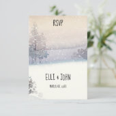 Winter blauw en wit bruiloft RSVP kaartje (Staand voorkant)
