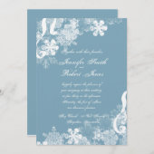 Winter Blauw en Wit Sneeuwvlok Bruiloft Uitnodigin Kaart (Voorkant / Achterkant)