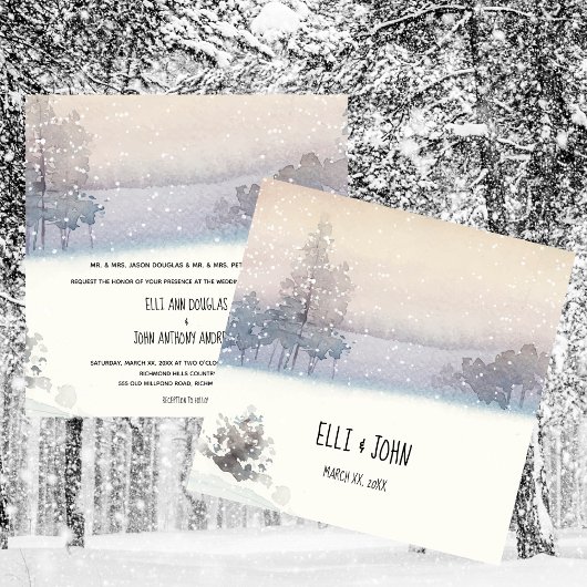 Winter Blauw en Witte Bruiloft Kaart