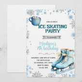Winter blauw en zilver schaatsuitnodiging kaart (Voorkant / Achterkant)