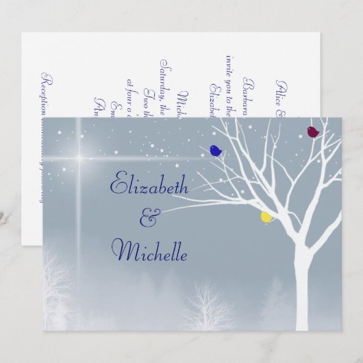 Winter Blauw Gay/Lesbisch Custom Bruiloft Uitnodig Kaart (Voorkant / Achterkant)