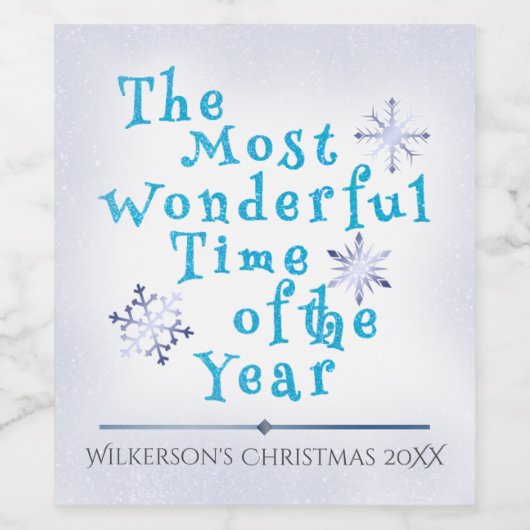 Winter Blauw Glitter Gradiënt met Sneeuwvlokken Wijn Etiket (Enkel label)