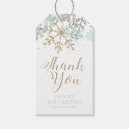 Winter blauw Gouden Sneeuwvlok Baby Shower Favor L Cadeaulabel
