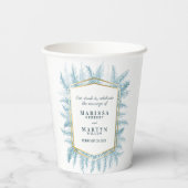 Winter blauw groenblijvend gebladerte waterverf br papieren bekers (Achterkant)