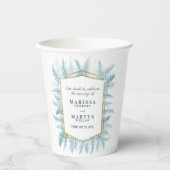 Winter blauw groenblijvend gebladerte waterverf br papieren bekers (Voorkant)