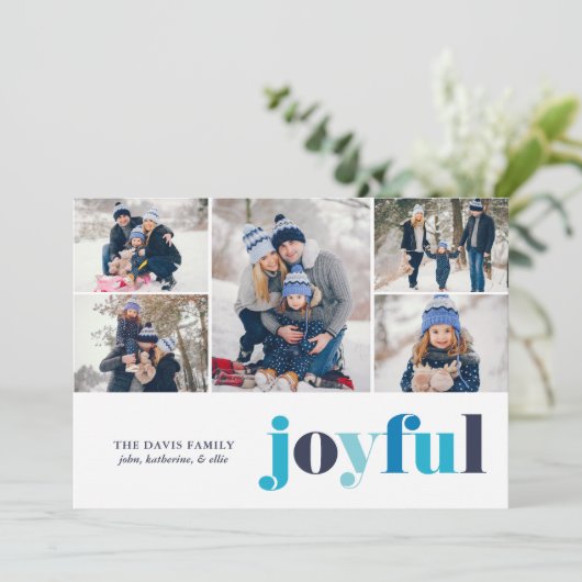 Winter Blauw "Joyful" Galerij van 5 Foto's Feestel Feestdagenkaart (Staand voorkant)