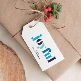 Winter Blauw "Joyful" gepersonaliseerde vakantie Cadeaulabel