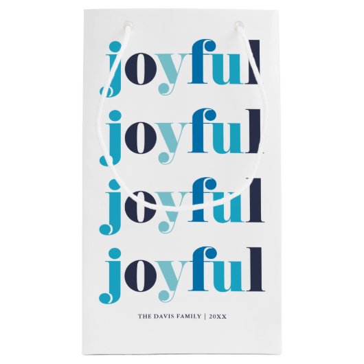 Winter Blauw "Joyful" gepersonaliseerde vakantie Klein Cadeauzakje (Achterkant)