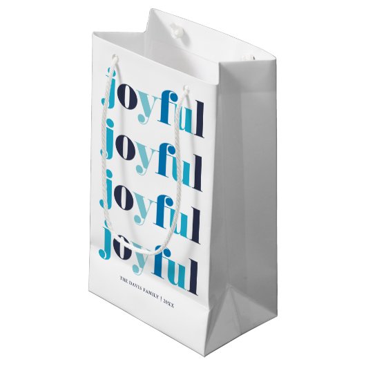 Winter Blauw "Joyful" gepersonaliseerde vakantie Klein Cadeauzakje (Voorkant Gekanteld)