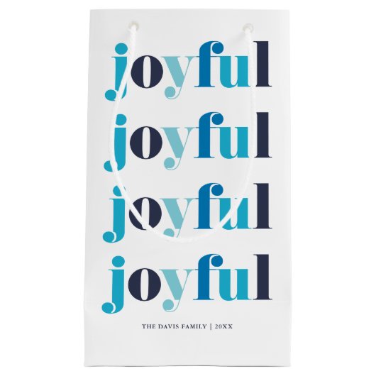 Winter Blauw "Joyful" gepersonaliseerde vakantie Klein Cadeauzakje (Voorkant)