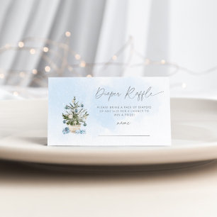 Winter blauw Kerstboom luier loterij ticket Informatiekaartje