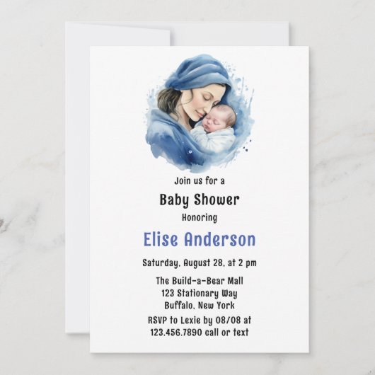 Winter Blauw Moeder & Kind Jongen Baby shower Kaart (Voorkant)