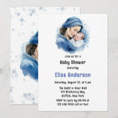 Winter Blauw Moeder & Kind Jongen Baby shower Kaart (Voorkant / Achterkant)