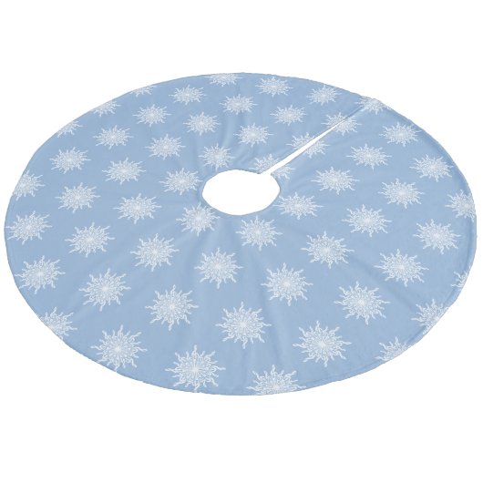 Winter Blauw Muziek Note Sneeuwvlok Patroon Fleece Kerstboom Rok (Gekanteld)