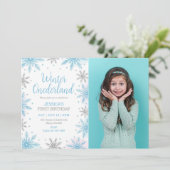 Winter Blauw Onederland Meisje 1e Verjaardag Foto Kaart (Staand voorkant)