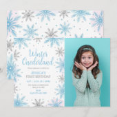 Winter Blauw Onederland Meisje 1e Verjaardag Foto Kaart (Voorkant / Achterkant)
