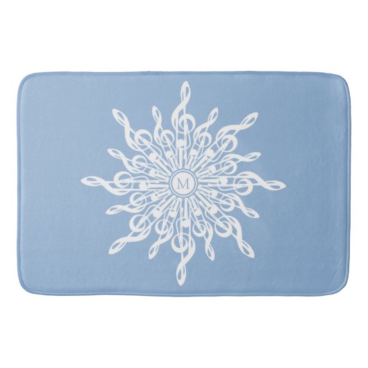 Winter Blauw Ornamental Monogram G-Clef Sneeuwvlok Badmat (Voorkant)