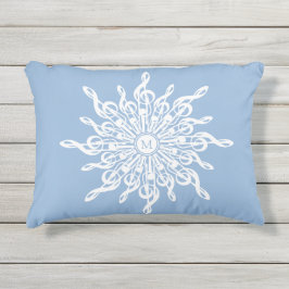Winter Blauw Ornamental Monogram G-Clef Sneeuwvlok Buitenkussen