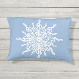 Winter Blauw Ornamental Monogram G-Clef Sneeuwvlok Buitenkussen