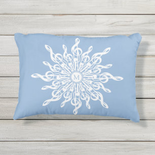 Winter Blauw Ornamental Monogram G-Clef Sneeuwvlok Buitenkussen