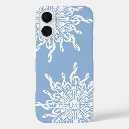 Winter Blauw Ornamental Monogram G-Clef Sneeuwvlok Case-Mate iPhone Case (Achterkant)