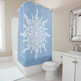 Winter Blauw Ornamental Monogram G-Clef Sneeuwvlok Douchegordijn