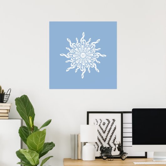 Winter Blauw Ornamental Monogram G-Clef Sneeuwvlok Poster (Thuiskantoor)