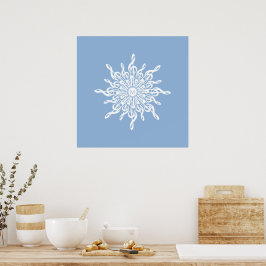 Winter Blauw Ornamental Monogram G-Clef Sneeuwvlok Poster