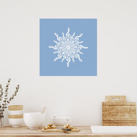 Winter Blauw Ornamental Monogram G-Clef Sneeuwvlok Poster (Keuken)