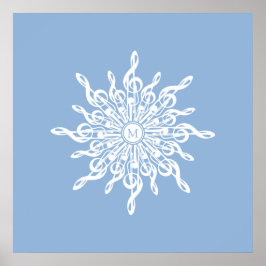Winter Blauw Ornamental Monogram G-Clef Sneeuwvlok Poster